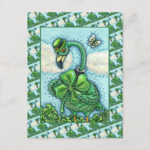 CARTÃO POSTAL DE FESTIVIDADES FLAMINGO VERDE IRLANDÊS, DIA DE SÃO PATRÍCIO FELIZ