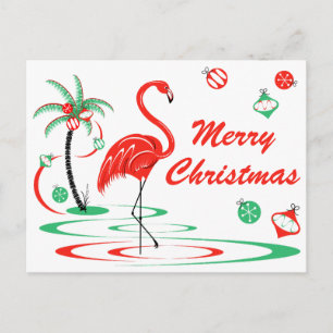 Cartão Postal De Festividades Flamingo Vermelho de Natal Paisagem Feliz Natal