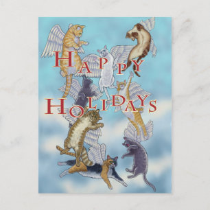 Cartão Postal De Festividades Flock of Angel Cats Happy Holidays