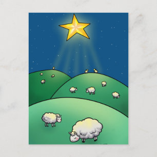 Cartão Postal De Festividades Flock of sheep under Christmas Star