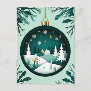 Cartão Postal De Festividades ❄️ Floco de Neve Festivo Ornamento Verde 🎄 Natal