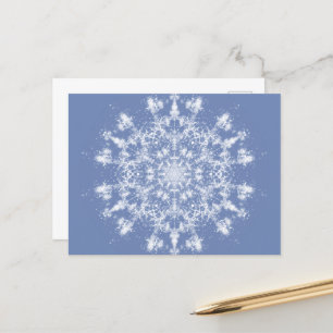 Cartão Postal De Festividades Floco de neve Fractal abstrato Lacy em Fundo Azul