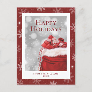 Cartão Postal De Festividades Floco de neve Red Happy Holidays