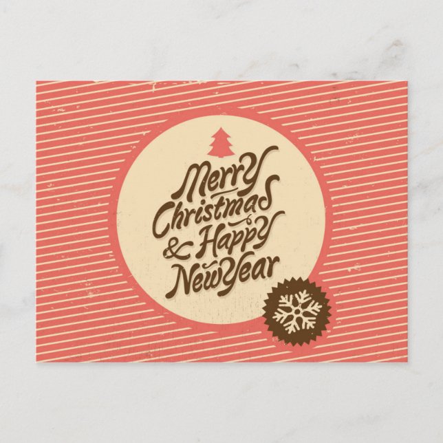 Cartão Postal De Festividades Floco de Neve Retro de Natal Rustic Felry (Frente)