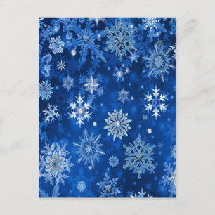 Cartão Postal De Festividades Flocos de neve de Natal Azul e Prata