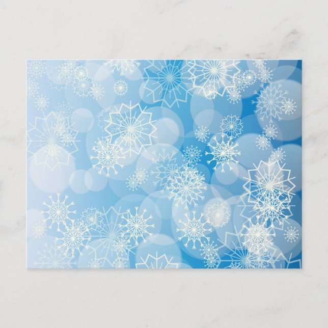 Cartão Postal De Festividades Flocos de neve de Natal sobre fundo azul (Frente)