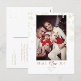 Cartão Postal De Festividades Flocos de Neve Dourados de Natal & Foto Personaliz
