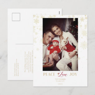 Cartão Postal De Festividades Flocos de Neve Dourados de Natal & Foto Personaliz