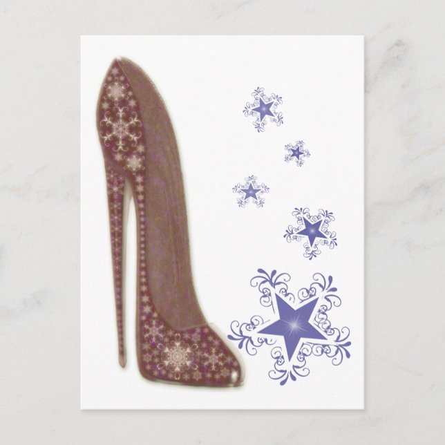 Cartão Postal De Festividades Flocos de neve e presentes de arte de Calçado Stil (Frente)