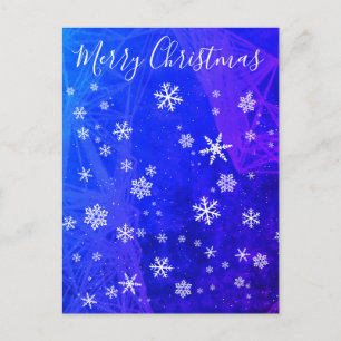 Cartão Postal De Festividades Flocos de Neve Natal Feliz Azul Mágico