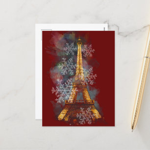 Cartão Postal De Festividades Flocos de neve Torre Eiffel Paris inverno