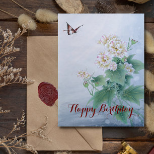 Cartão Postal De Festividades Flor Chinês com Borboleta