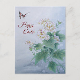 Cartão Postal De Festividades Flor Chinês com Borboleta