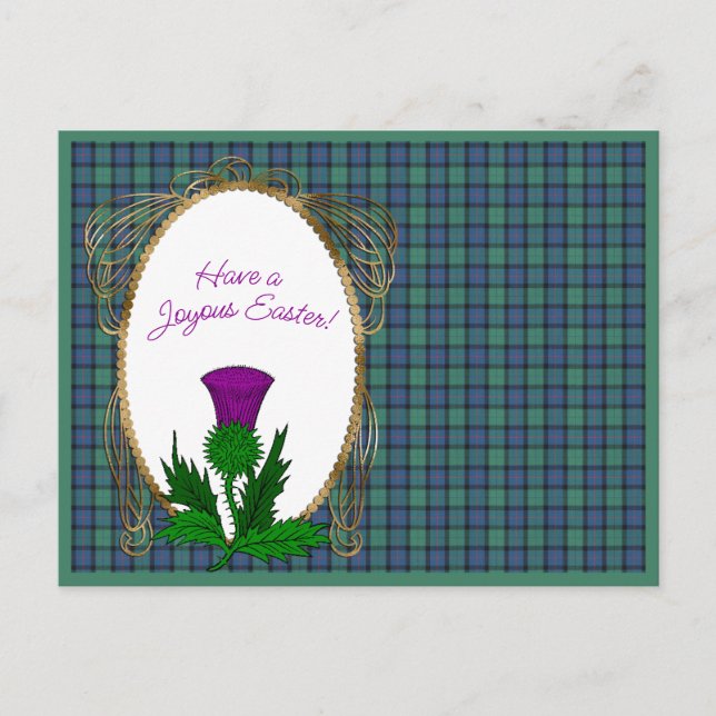 Cartão Postal De Festividades Flor da Escócia - Páscoa escocesa de Tartan (Frente)