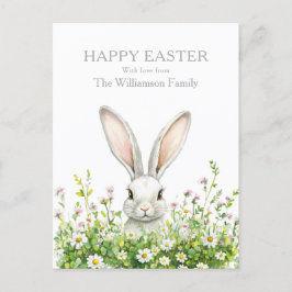 Cartão Postal De Festividades Florais de coelho branco felz pascoa personalizado