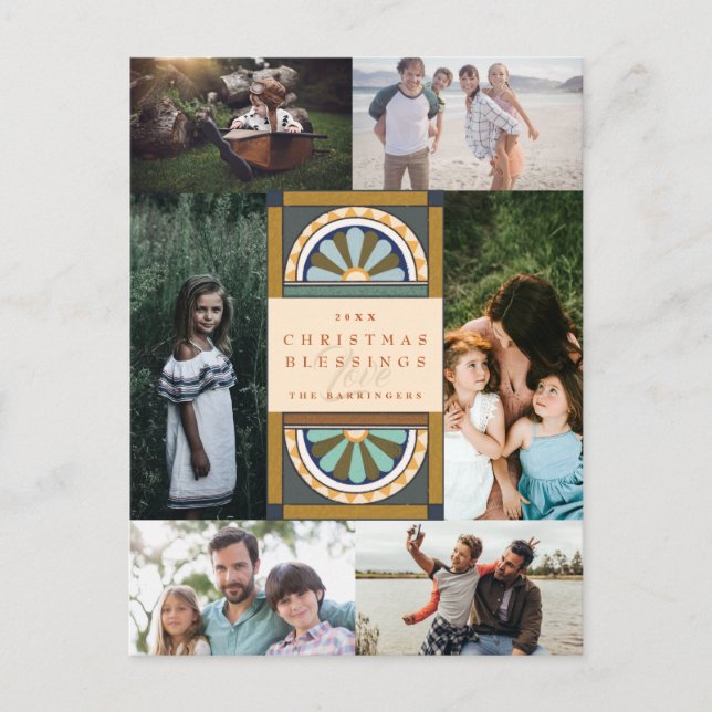 Cartão Postal De Festividades Floral Arches Várias Fotografias de Natal (Frente)