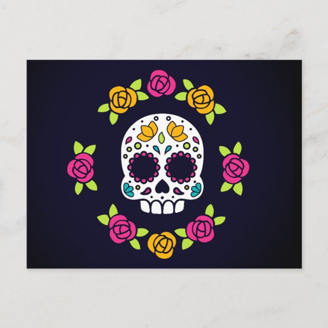 Cartão Postal De Festividades Floral Catrina | Dia De Los Muertos (Frente)