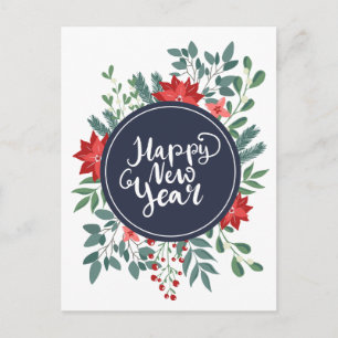 Cartão Postal De Festividades Floral de Natal Feliz Ano Novo