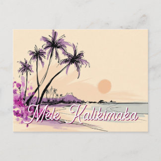 Cartão Postal De Festividades Floral Hawaii Drawing Mele Kalikimaka