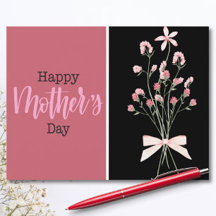 Cartão Postal De Festividades Floral Moderno Preto e Bege Dia das Mães