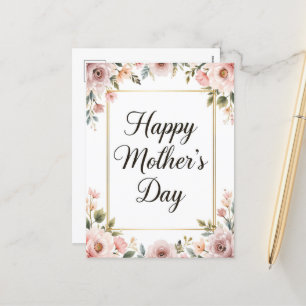 Cartão Postal De Festividades Floral Rosa Suave do Feliz dia de as mães Elegante
