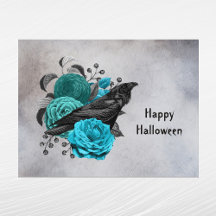 Floral Teal Gótico Corvo Halloween