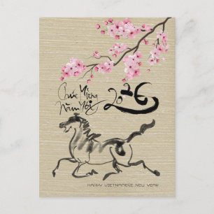 Cartão Postal De Festividades Flores Ano Novo Vietnamita do Cavalo VHPostC