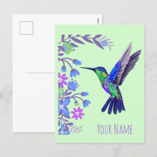 Cartão Postal De Festividades Flores Botânicas De Hummingbird para amantes de a