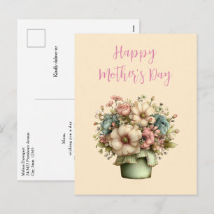 Cartão Postal De Festividades Flores Caprichosas em um Vaso de Plantas no Dia da