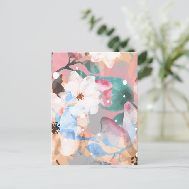 Cartão Postal De Festividades Flores de Abstrato de Aquarela 1 (Em pé/Frente)