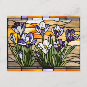 Cartão Postal De Festividades Flores de Crocus Roxo em Vidro Pintado