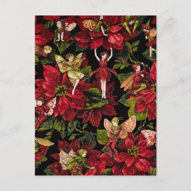Cartão Postal De Festividades Flores de Natal e Fadas (Frente)