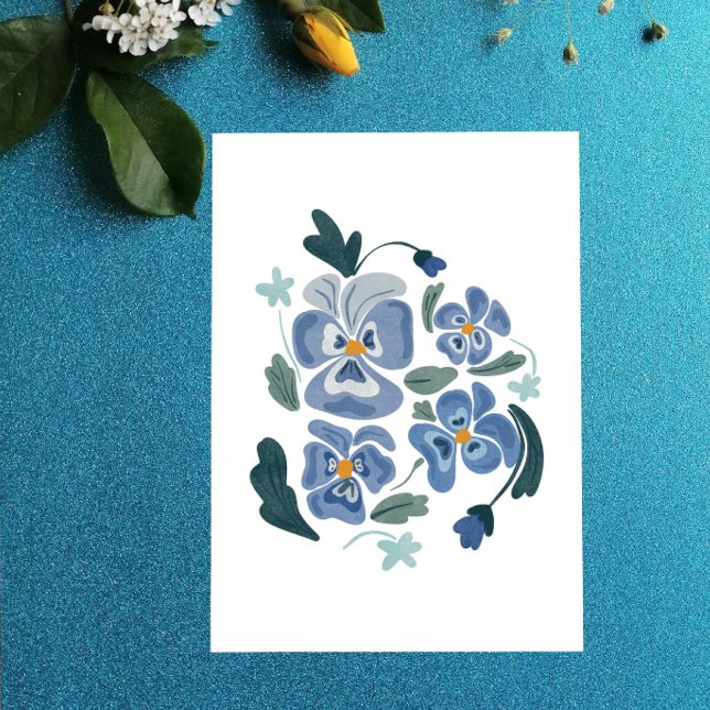 Cartão Postal De Festividades Flores de Pansy Azul Pansias Estéticas (Criador carregado)