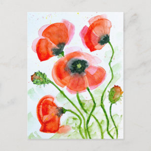 Cartão Postal De Festividades Flores de papoila de aquarelas no verão