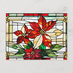 Cartão Postal De Festividades Flores de Poinsettia de Natal em Vidro Colorido