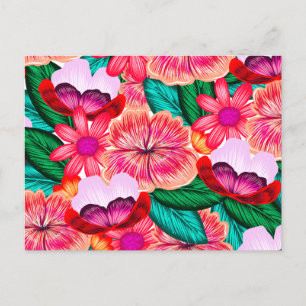 Cartão Postal De Festividades Flores de Sangue de Verão Folkart Rosa