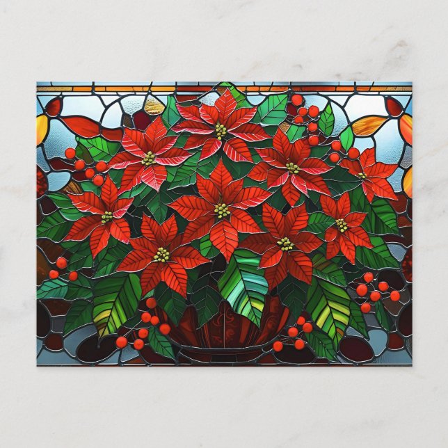 Cartão Postal De Festividades Flores De Vidro De Poinsettia (Frente)