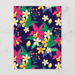 Cartão Postal De Festividades Flores Exóticas Coloridas Folhas Padrão-23021