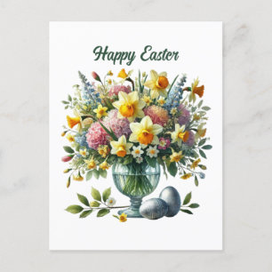 Cartão Postal De Festividades Flores felizes de Páscoa fofas Feriado 