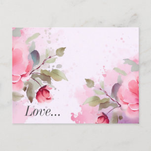 Cartão Postal De Festividades flores rosa com aquarela pintada