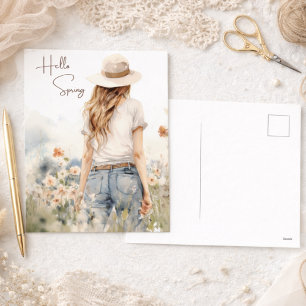 Cartão Postal De Festividades Flores Silvestres de Pastel Suave Olá Primavera Ca