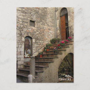 Cartão Postal De Festividades Flores Stairway Assisi Itália