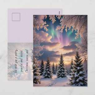 Cartão Postal De Festividades Floresta de inverno de neve, cristais de gelo, luz
