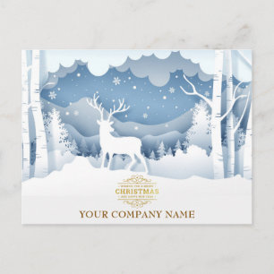 Cartão Postal De Festividades Floresta de Inverno Elegante Cervo Férias e Natal