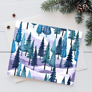 Cartão Postal De Festividades Floresta de Inverno Nevada Aquarela de Natal Rox