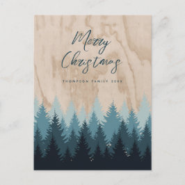 Cartão Postal De Festividades Floresta de Madeira Rústica com Script de Natal Mo