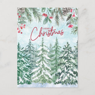 Cartão Postal De Festividades Floresta Feliz de Natal, Berries Vermelhos, Pineco