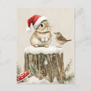 Cartão Postal De Festividades Floresta Nevada Inverno Bosque Natal Coelho Passar