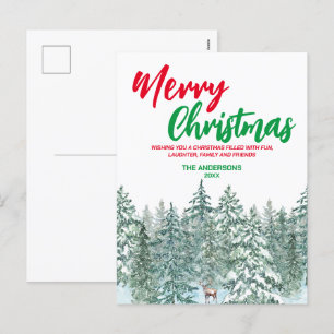 Cartão Postal De Festividades Florestas de Natal Azul Floresta de chuva moderna