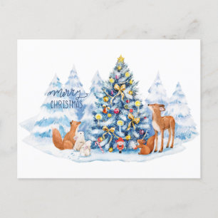 Cartão Postal De Festividades Florestas de Natal e Animais de Floresta